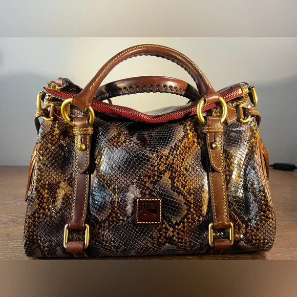 Dooney & Bourke Brown, Gold and Gray Exotic Python Satchel - Picture 3 of 13